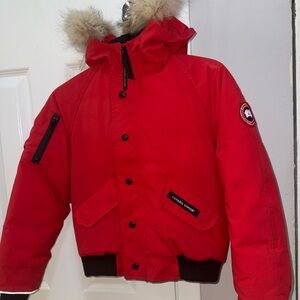 Canada Goose Red Kids Puffer Jacket with Fur Hood